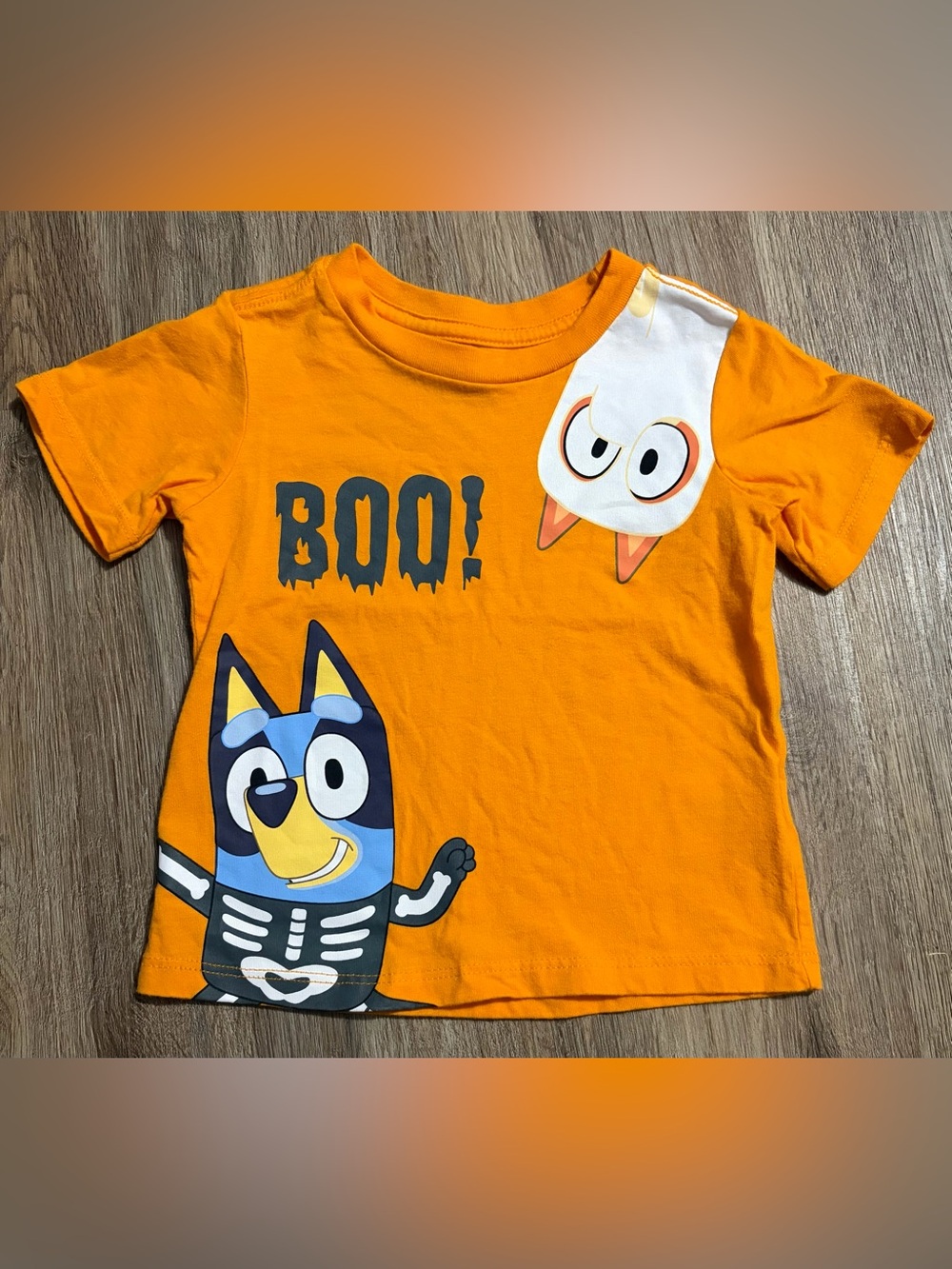 Bluey - Orange 'BOO!' Graphic Tee with Bluey Cartoon Characters - Size 18 Months